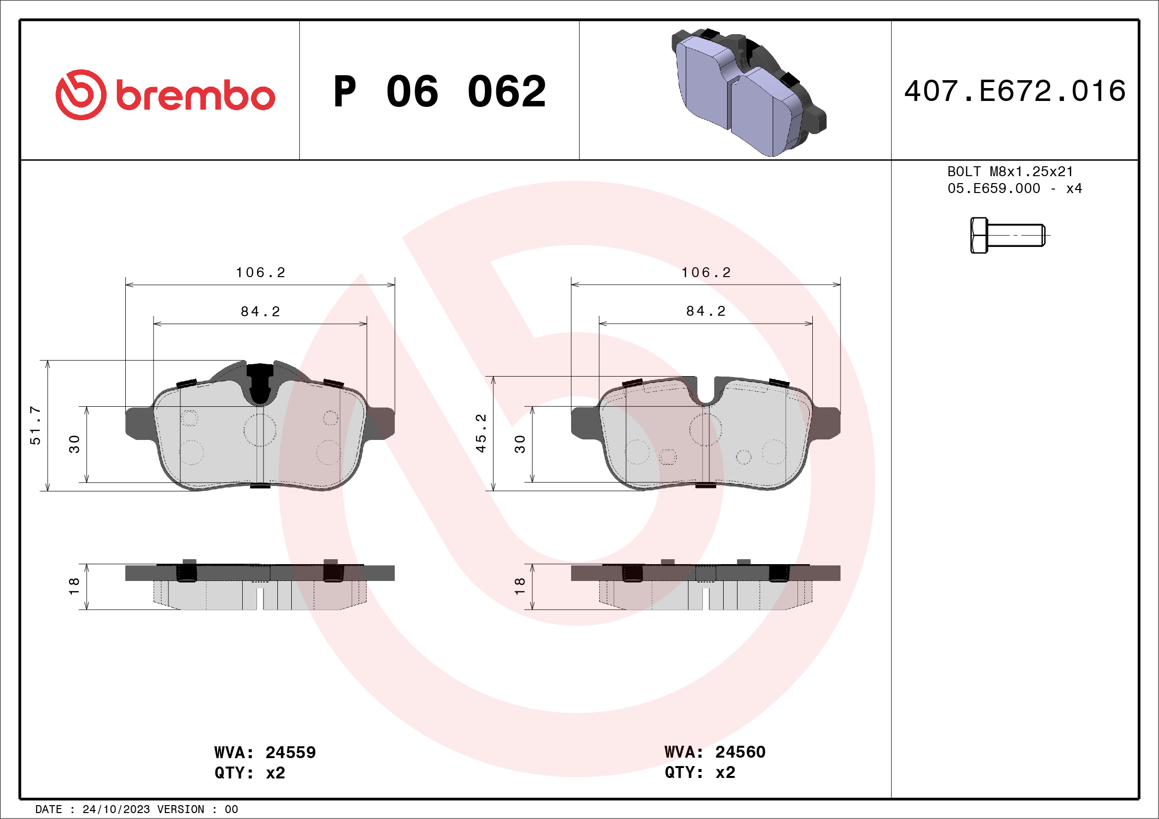 A.B.S. P 06 062 BREMBO Bremsbelagsatz, Scheibenbremse